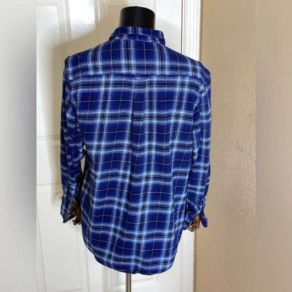 Woolrich Shirt Mens L Heavyweight Brushed Cotton Brawny Flannel Blue Plaid‌‌‌‌ - Picture 2 of 10